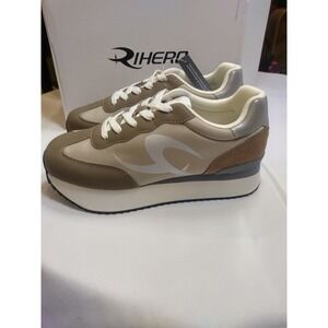 Rihero Womens Platform Sneakers Tan Beige Chunky Lace Up Shoes Size 9.5 NEW